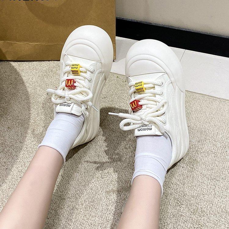 

Уродливые милые туфли с большой головой, женские, новые весенние туфли 2025 года, универсальные кожаные туфли на платформе белого цвета, повседневная обувь, милые туфли с круглой головой 35 бежевый