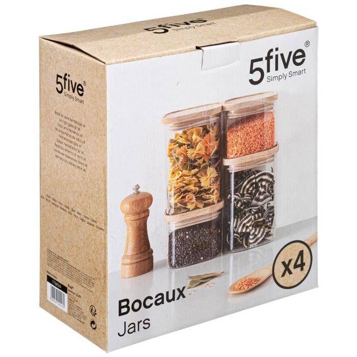 5five - 4 Bocaux Verre Empilables "hermet" Couvercle Bois