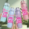 1PC Gamer Girl Headset Text Print 750ml Color Plastic Sports Water Bottle Leakproof Flip Straw Lid Suitable for Sports Office Home Use