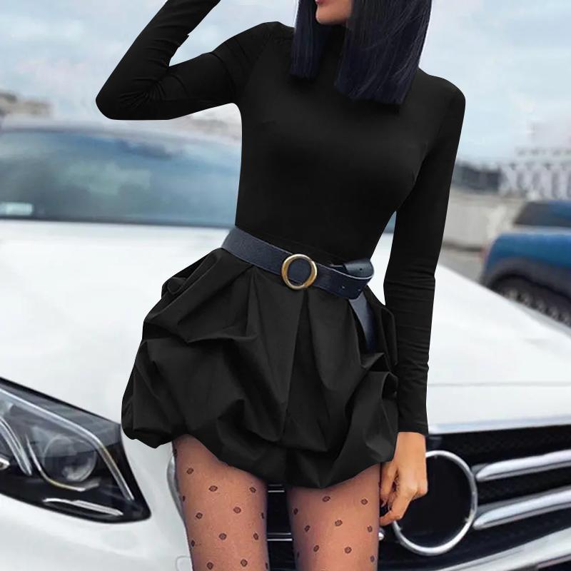 

VONDA Женские винтажные платья однотонного цвета со стойкой и длинными рукавами 5XL чёрный