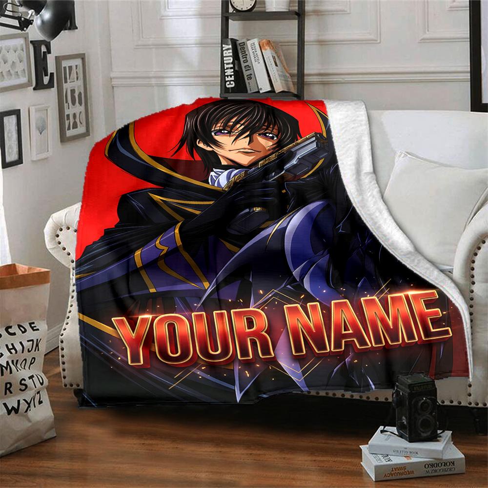 1pc Code Geass Blanket with Custom Name, Gift, for Men and Women, Soft Blanket, Good for Sofa Bed Couch Travel, Lightweight Flannel Blanket