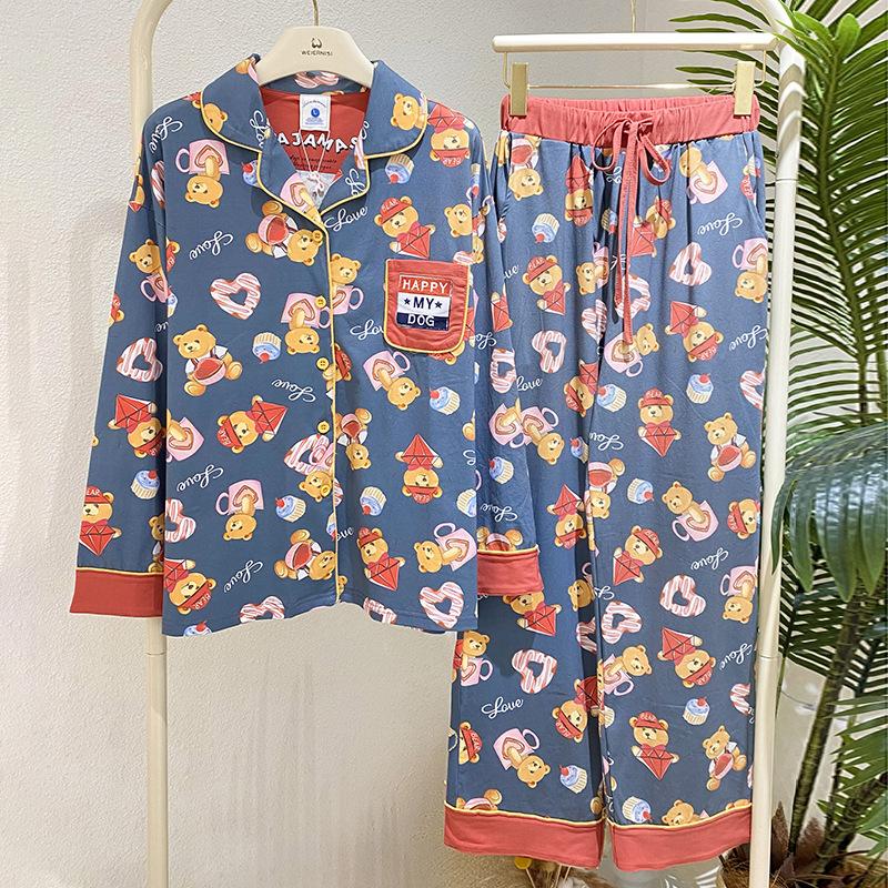 

Vernis pure cotton pajamas spring and autumn new product trend cartoon printing ice porcelain cotton long-sleeved set out of stock XL