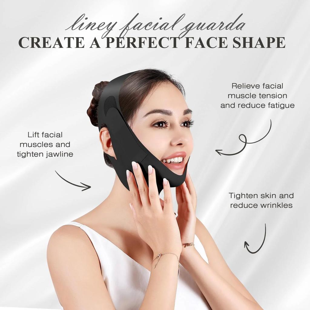 Cinghia per il mento per dormire, Cinghia per il mento regolabile, Cinghia per la mascella, Modellante per la mascella, Maschera lifting V-line, Nero