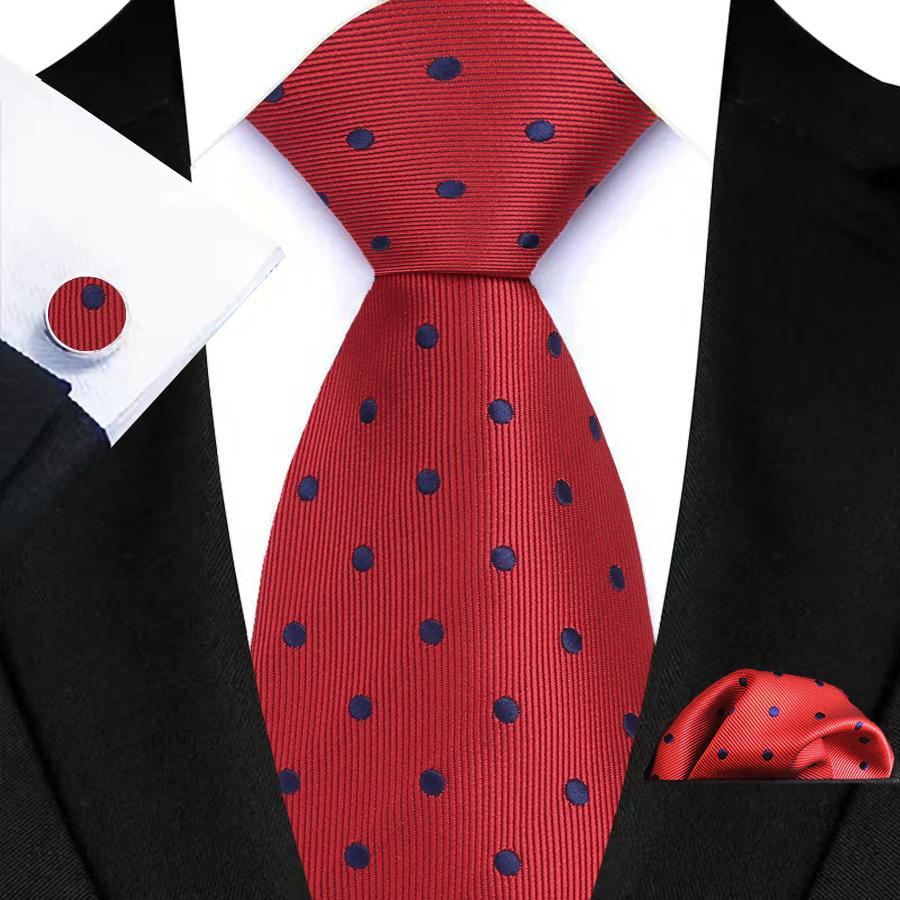 Red Striped Paisley Solid Floral Wedding 8CM Tie For Men Design Mens Necktie Hanky Cufflink Set For Daily Wear Business Party