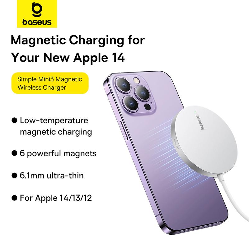 Baseus Mini magnetická bezdrátová nabíječka 15W pro iPhone Rychlé nabíjení pro iPhone 16 15 14 13 12 11 Pro Max