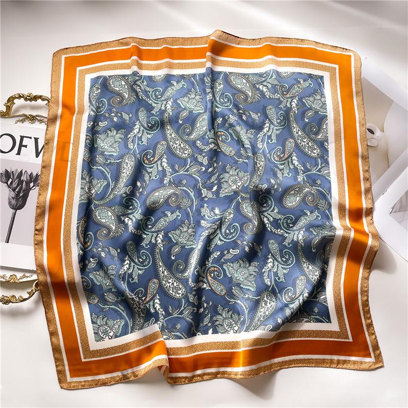 Silk Scarf Women'S Scarf Shawl 70Cm Korean Small Square Scarf Satin Surface Print Sun-Proof Headscarf