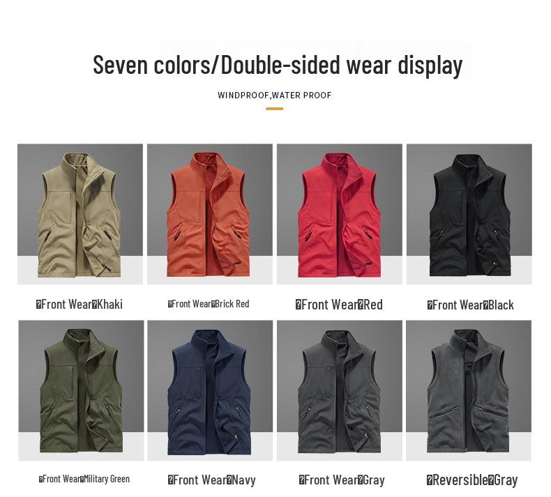 Gilet de pêche imperméable et coupe-vent double face pour homme avec doublure en velours