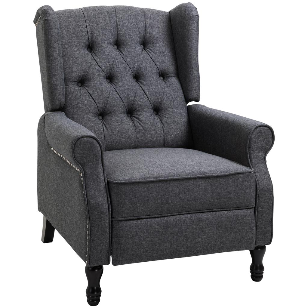 Recliner Armchair, Vintage Reclining Chair with Nail Head Trim, Wingback Chair with Button Tufted Back and Footrest, for Living Room, Dark Grey