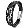Schwarzes Lederseil Rindsleder Herren Doppellagiges Leder Geflochtenes Armband Handgefertigt Mehrschichtiges Leder Ankerarmband