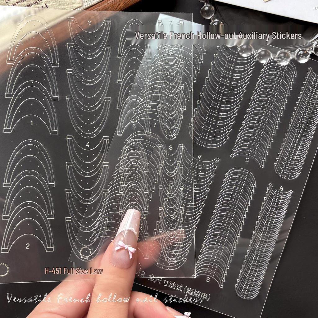 Ultra-Thin Transparent French Nail Art Templates - Hollow Stickers with Pat-on Glue