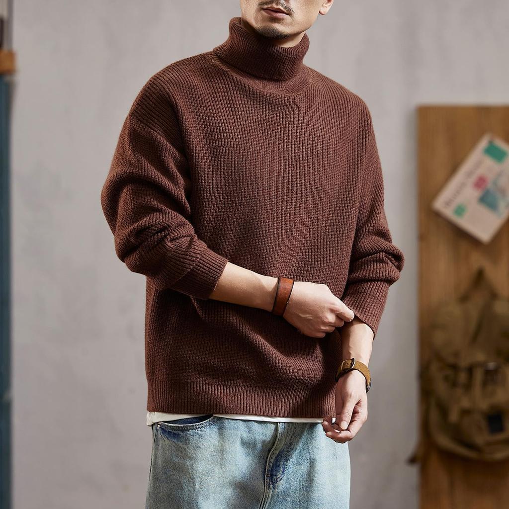 MEINPU Knit Mock High Crew Long Business Solid Cold Ribbed Men's Sweater, Turtleneck, Neck, Neck, Neck, Sleeve, Sweater, Color, Warm, Protection,