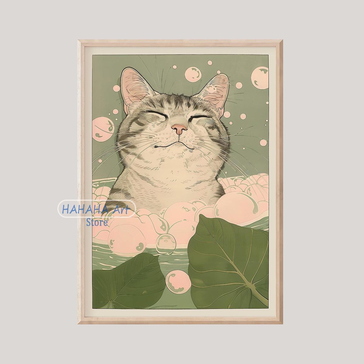 

Japanese Inspired Cats in Bathtub Bulldogs Toilet Dogs Bathroom Frog Vintage Art Poster Canvas Painting Wall Pictures Home Decor 21cm×30cm NoFrame