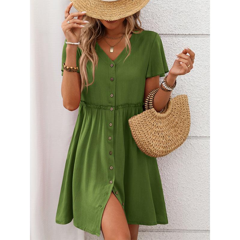 Women's Boho Vacation V-Neck Short Sleeve Ruffle Dress