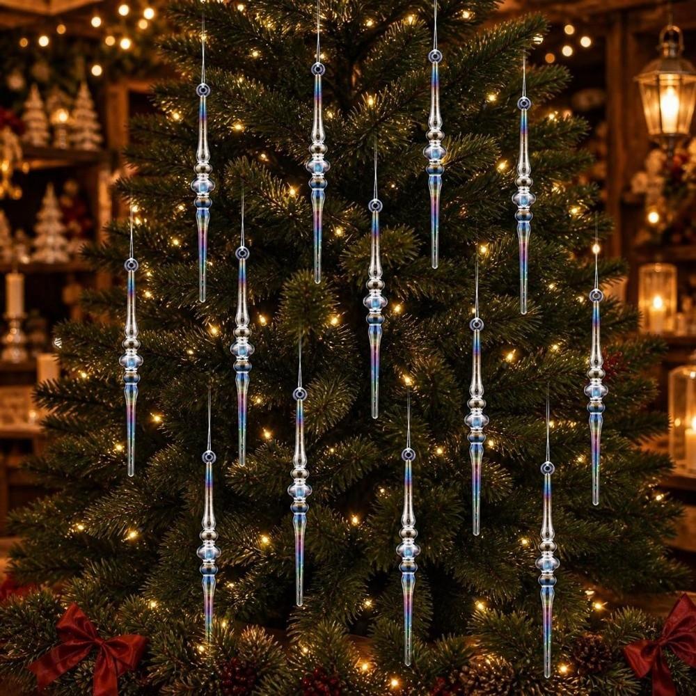 12Pcs Shining Christmas Icicle Pendants Transparent Acrylic Christmas Tree Ornaments for Xmas Tree