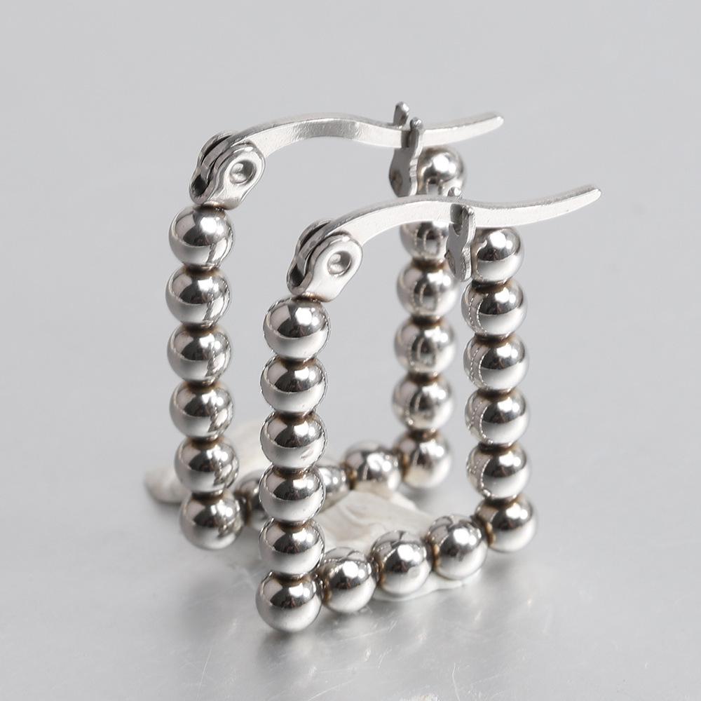 European  American Stainless Steel 4MM Round Bead Square Geometric Fashion Earrings Studs for Women