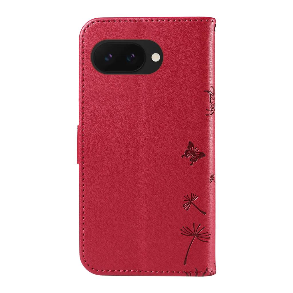 For Google Pixel 9a Leather Wallet Case with Strap Dandelion Imprint Phone Stand Cover