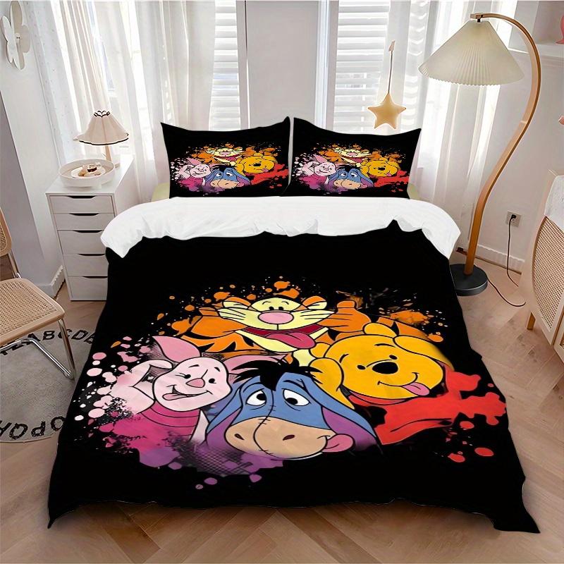 3pcs Disney Winnie The Pooh Friends Printed Quilt Set Soft and Comfortable Quilt Cover for Bedroom, Guest Room Bedding Set S025