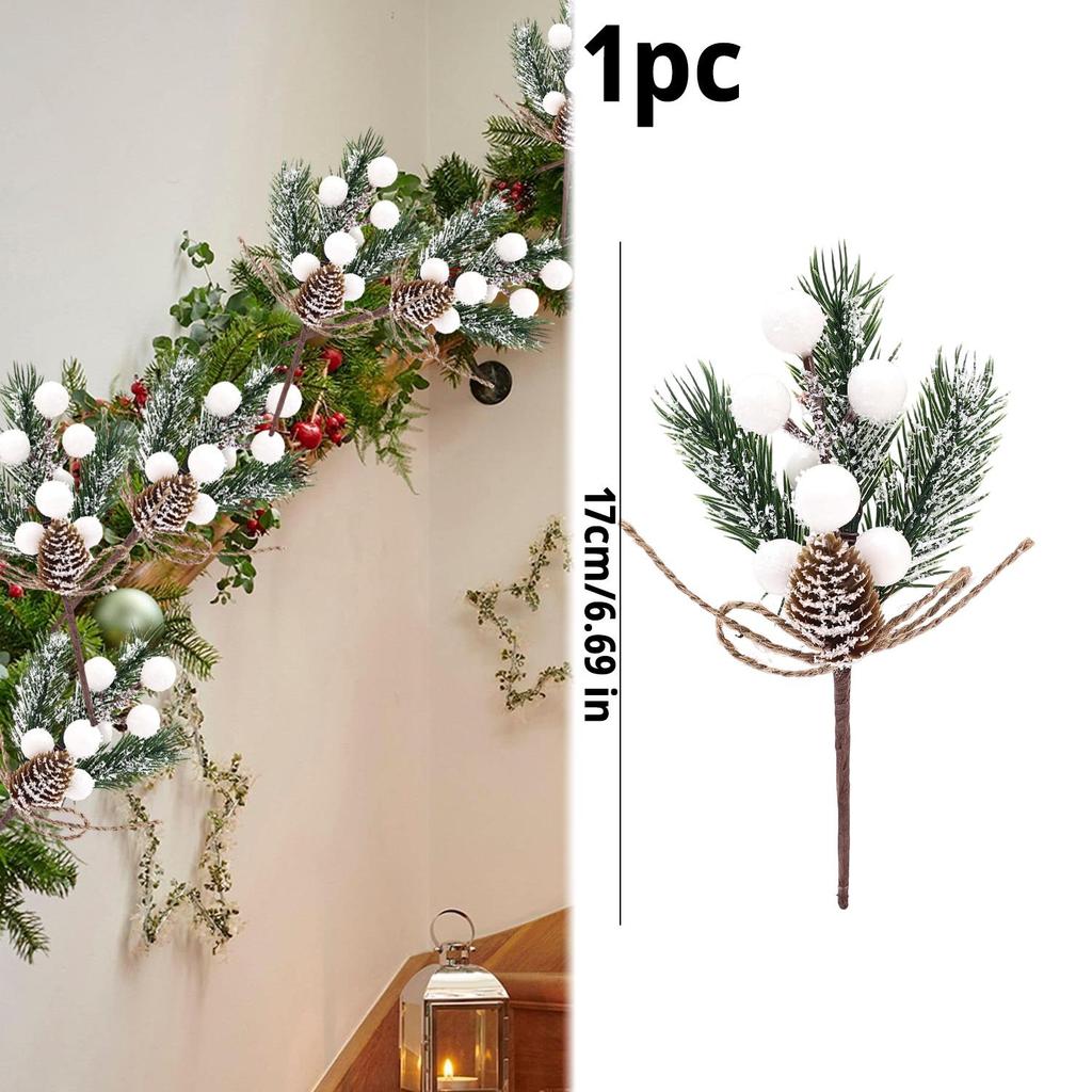 Artificial Berry Stems Pine Cones Christmas Wreath Ornaments Xmas Tree Evergreen Pine Branches Holiday Party Vase Floral Decor