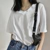 New Summer Pure Cotton V-neck White T-shirt Women's Short-sleeved Solid Color T-shirt Women's Straight Loose and Thin Top