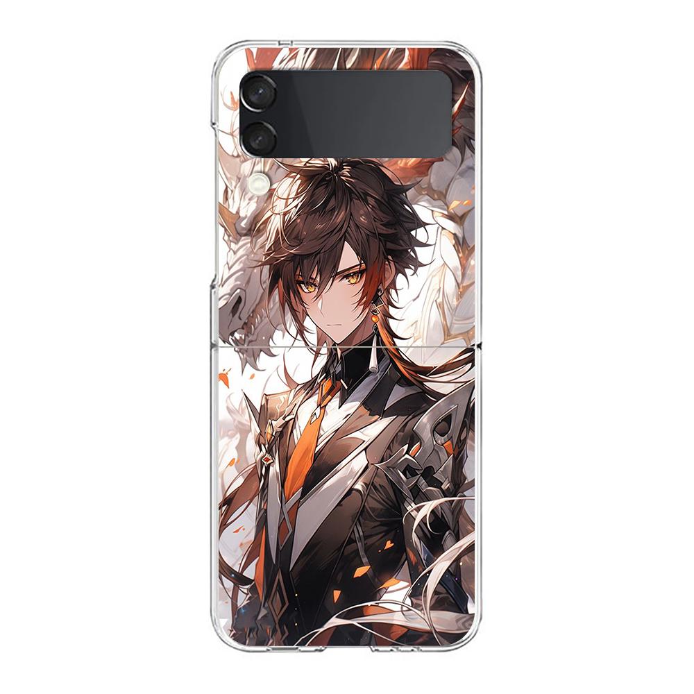 

Чехол для телефона Samsung Galaxy Z Flip 3 4 5-кратный жесткий корпус из ПК для Galaxy Z Flip 3 5 чехол Genshin Impact Dragon Genshin Zhongli Galaxy Z Flip