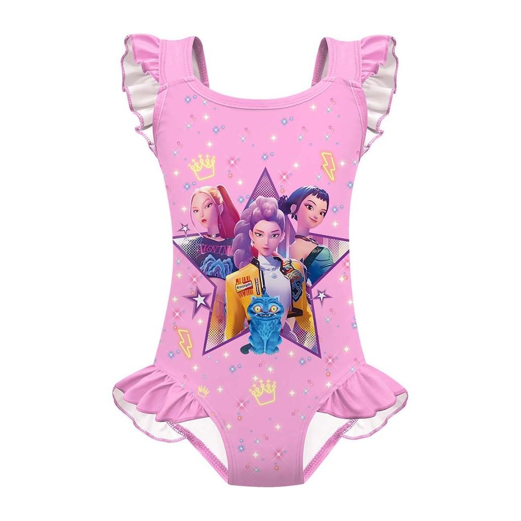 

Детский Девочки Аниме Мультфильм ПОП Певицы Руми Мира Зои Принт Волан Без рукавов Цельный Купальник Купальник 140cm