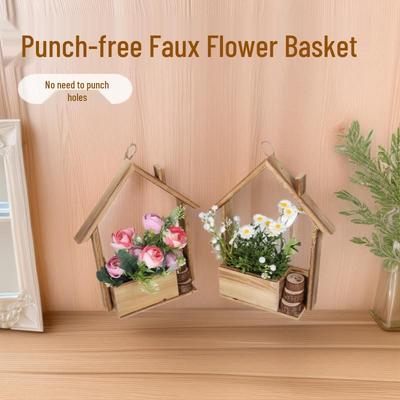No-Drill Faux Flower Basket Wall Hanging - Ins Style Home Decoration