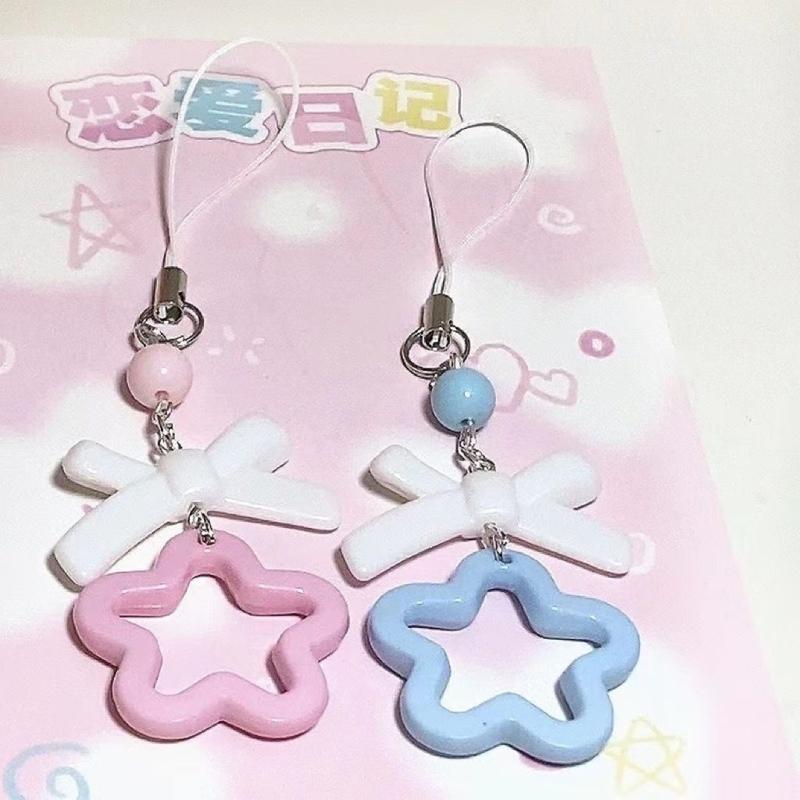 Acrylic Bows Keychain Pendant Multicolor Pentagrams Pendant Key Chains Fashionable Decoration for Phones Car Keys Bags