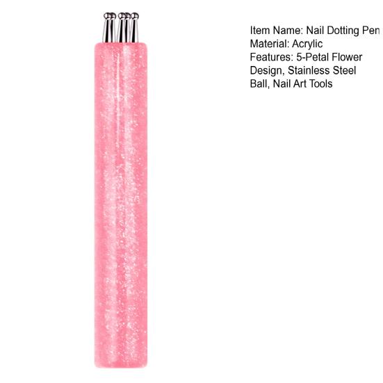 1/4Pcs Flower Nail Dotting Pen 5-Petal Flower Nail Design Ballpoint Pen with Stainless Steel Ball DIY Home Salon Manicure Art Tools