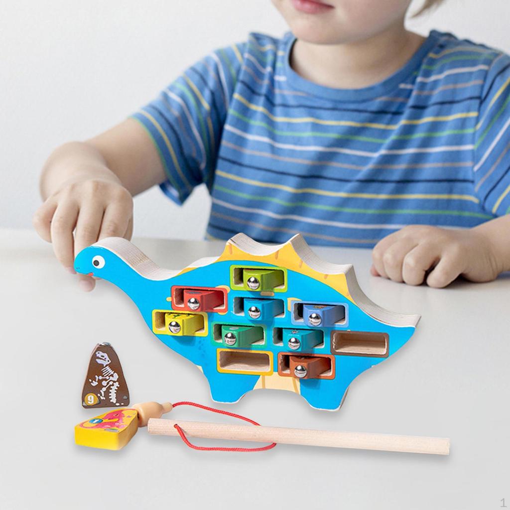 Magnetic Wooden Fishing Game Learning Preschool for Kids Children Boys Girls Dinosaur