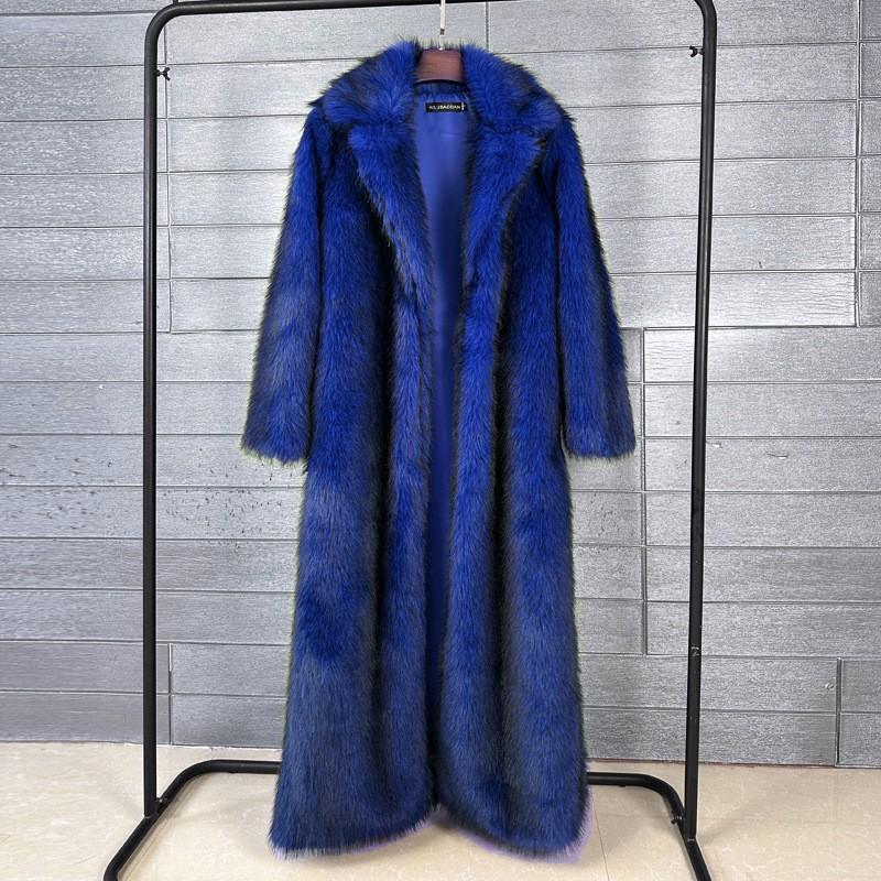 Womens Faux Fur Long Coat Street Style Polo Neck Winter Outerwear