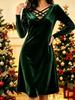 European and American New TEMU Popular Golden Velvet Dress Fashionable and Thin Cross V-neck Long-sleeved Skirt