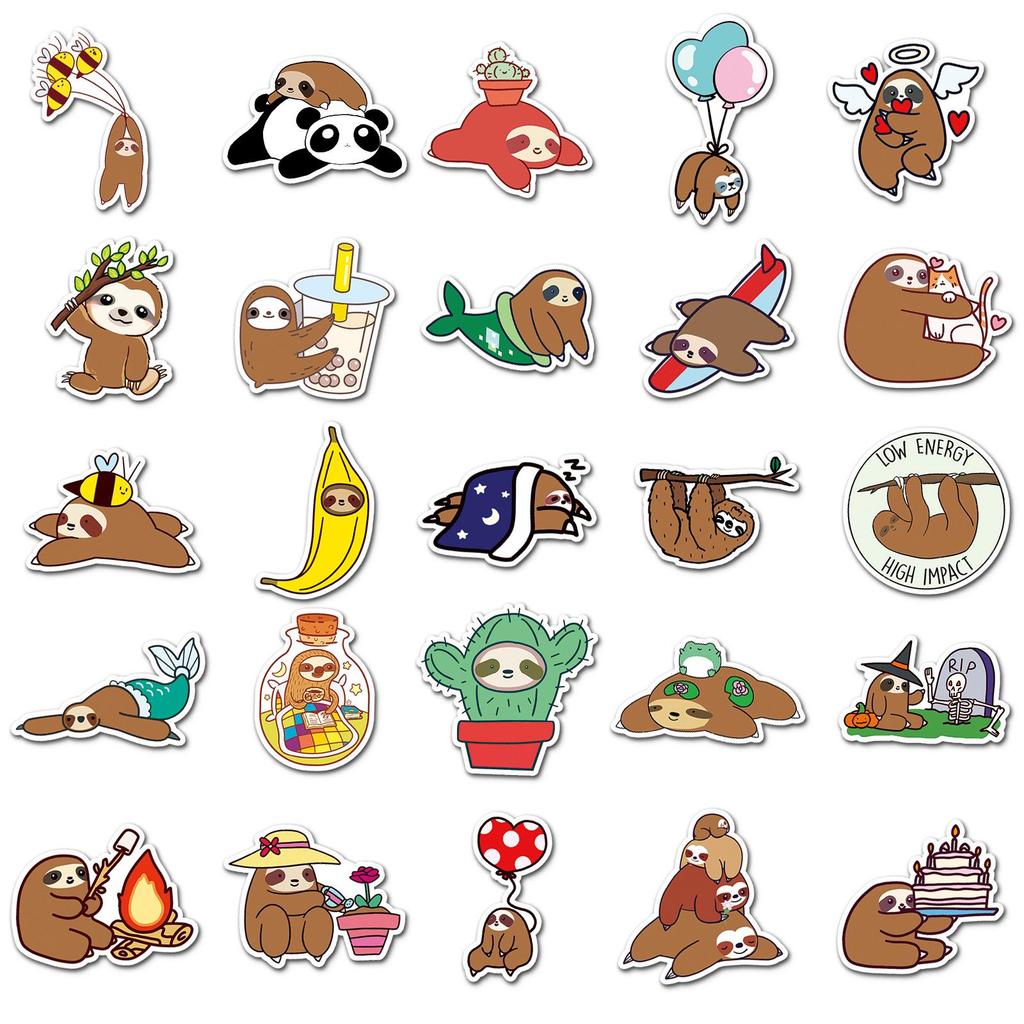50pcs Cute Sloth Stickers for Kids - Cartoon Animals, Waterproof for Planners, Water Bottles, Notebooks, Suitcase Decoration