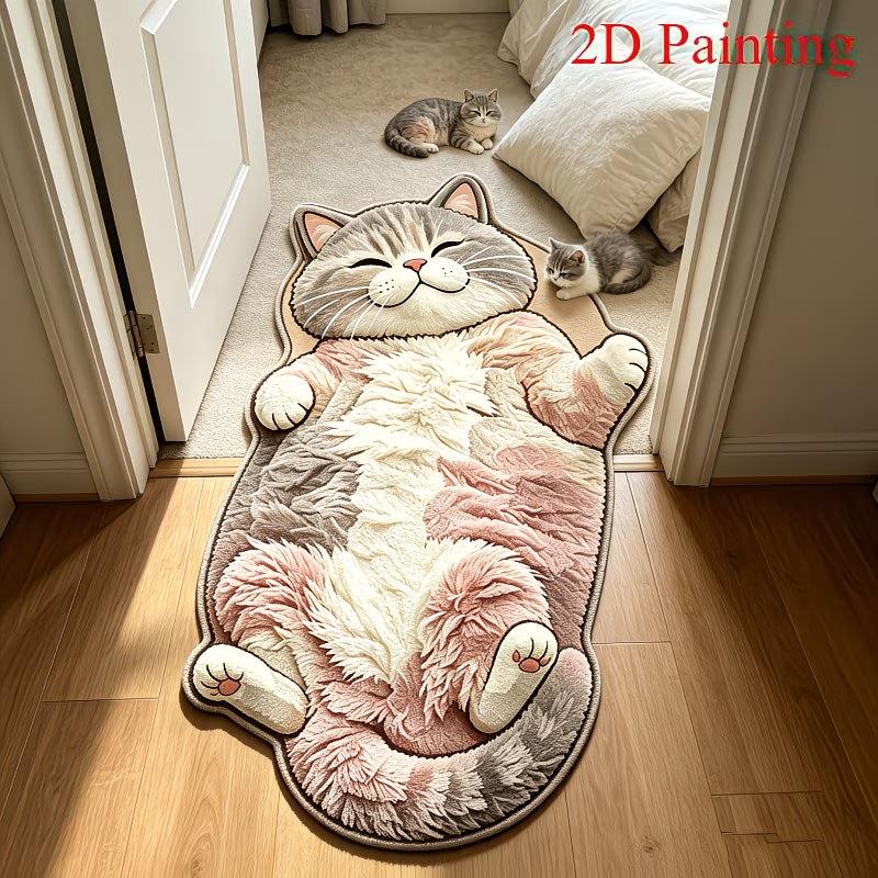 Lying Tabby Cat Shaped Non Slip Floor Mat Soft Water Absorbent Bathroom Bedroom Entrance Home Decor Rug