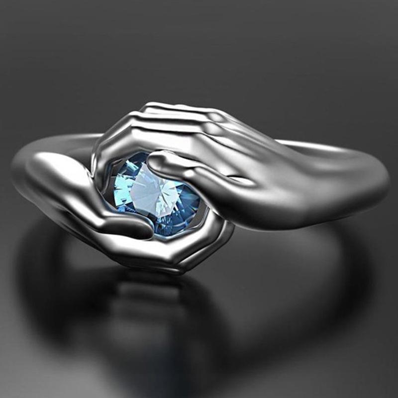 Blue Zircon Retro Punk Double-Handed Ring - Halloween Gift