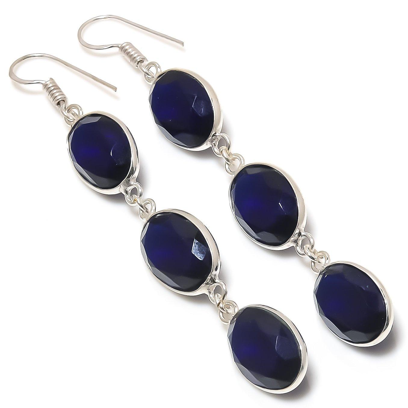 

Серьги из стерлингового серебра 925 пробы с натуральным лондонским голубым топазом, 3,03 дюйма, w4C68