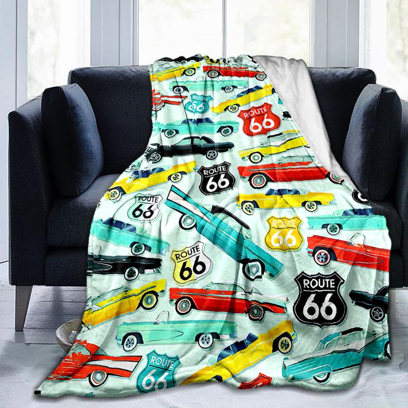 1Pz Coperta con motivo Highway 66, leggera per tutte le stagioni, per casa, ufficio, pisolino all'aperto, coperta multifunzionale