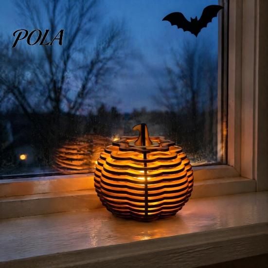 Sustainable Log Pumpkin Decor Candle Holder, Wooden Tealight Hollowed Out Indoor Autumn Window Decoration Wood Candlestick for Halloween Home, Dining