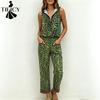 Damenmode Lässig Sommer Frühling Leopardenmuster Ärmellos V-Ausschnitt Hosenanzüge