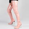 Sexy Damen-Overknee-Stiefel, Mädchen-High-Heel-Stiefel, plissiertes Lackleder, Motorrad, spitze Zehen, Reißverschluss-Schuhe