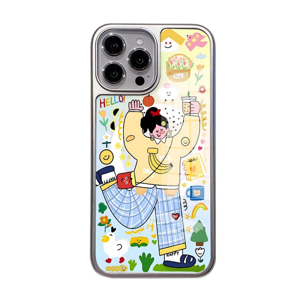 Xiaohongshu Hot-selling Sweet Happy Girl Apple 17 Mobile Phone Case Iphone11 Skin Glass Case 15promax
