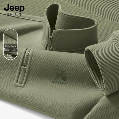 JEEP SPIRIT Men's 2025 Half-Zip Stand Collar Pullover Sweatshirt