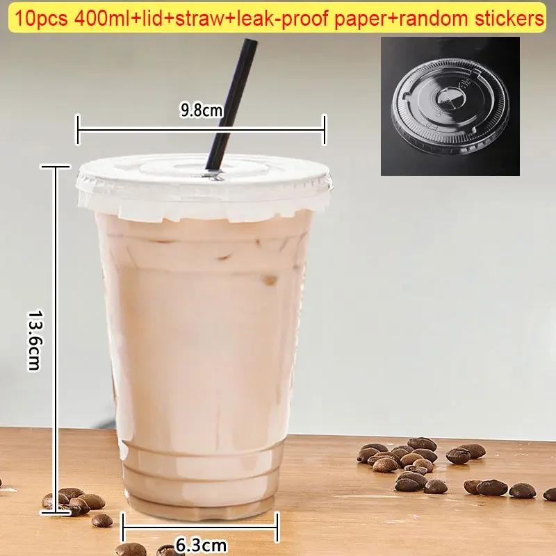 Disposable Coffee Cup INS Style Transparent Thickened Milk Tea Cup with Lids Suitable for Smoothies Cold Drinks Party Supplies