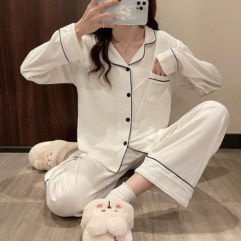 Spring and Autumn Women's Fashion Sleeping Homewear Set Girls Autumn and Winter Simple Casual Pajamas Homewear Set