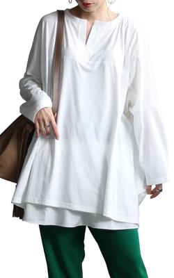 Gold Japan Plus Size Tunic with Keyhole Long Dolman Perfect for Fall and Women's Neck, Sleeves, Sleeves, Stretch, Spring, Bai-0139, 4L-5L, Off-White
