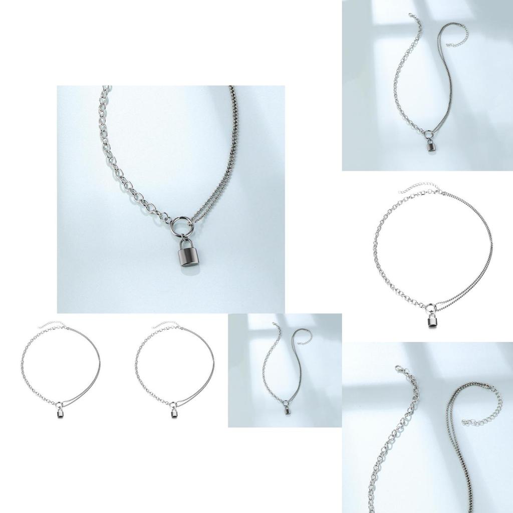 Stylish Alloy Lock Pendant Choker Necklace For Women Featuring Trendy Geometric Style