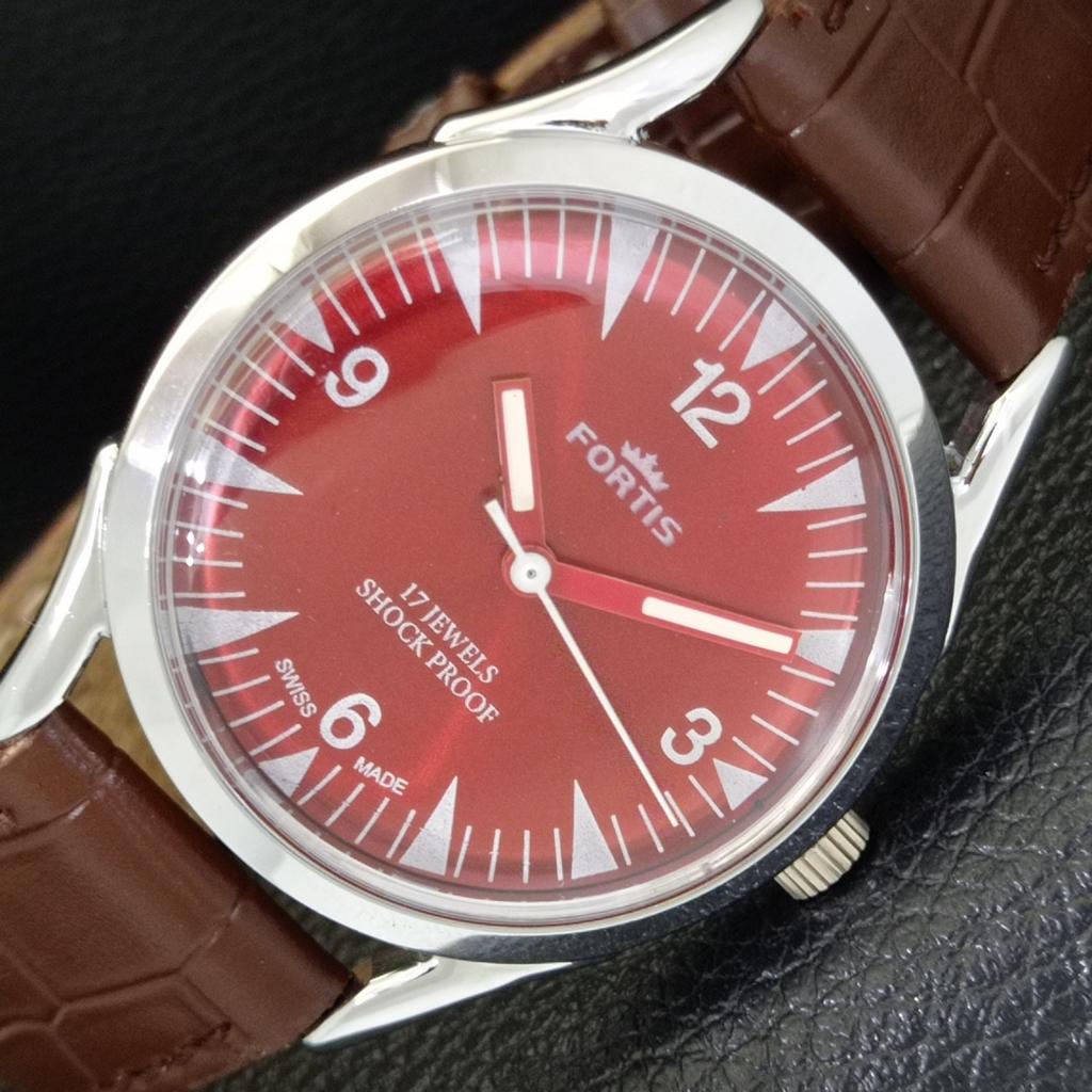 REFURBISHED VINTAGE HAND-WINDING SWISS MENS RED COLOR DIAL WATCH A701012-5 R205a-a701012