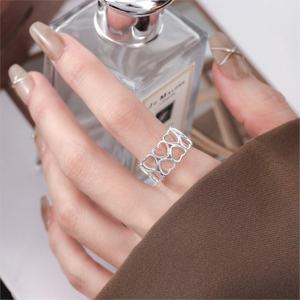 PANJBJ 925 Sterling Silver Love Heart Wide Rings for Women Couple Minimalist Line Jewelry Party Gift Prevent Allergy Wholesale
