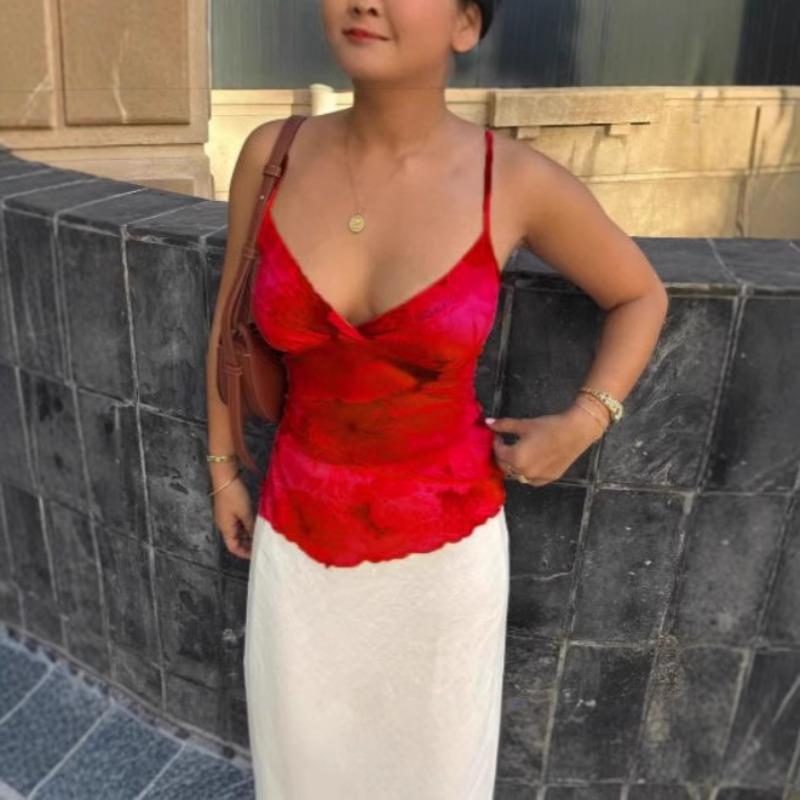 Women's New Printed Camisole Lace Waist Cinching Tank Top