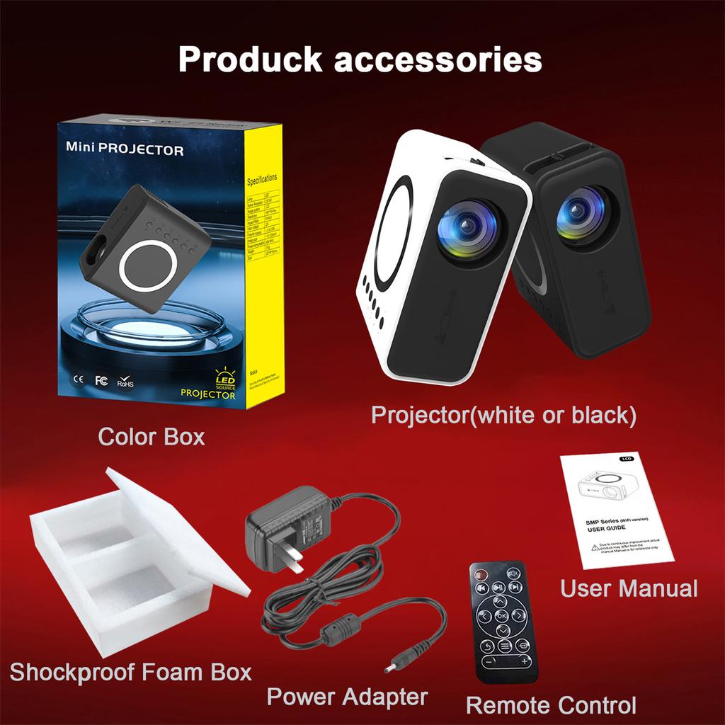 Wireless + wired mobile phone same screen projector home mini projector micro home portable LED