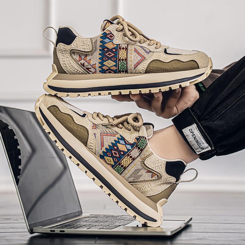 Men's shoes soft-soled low-top Korean version autumn printing trend versatile breathable retro shoes men's popular 2025 new models